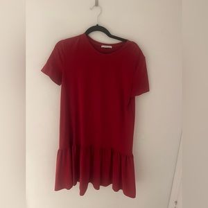 Zara Size Medium Red Cotton Asymmetrical Dress Pre Owned Good